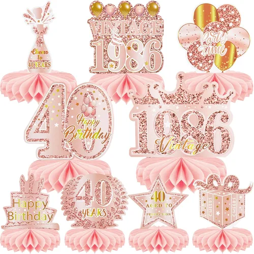 Miniatura 16 de 9 piezas de decoración de cumpleaños 70 para hombres y mujeres, centros de mesa de nido de abeja de feliz cumpleaños 70, decoración de mesa de 70