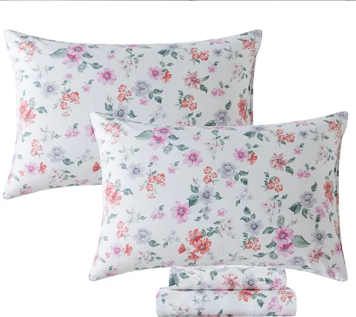 Miniatura 11 de FADFAY Juego de sábanas tamaño King, 100% algodón, elegante ropa de cama de granja con hojas verdes menta y flores blancas, sábana suave