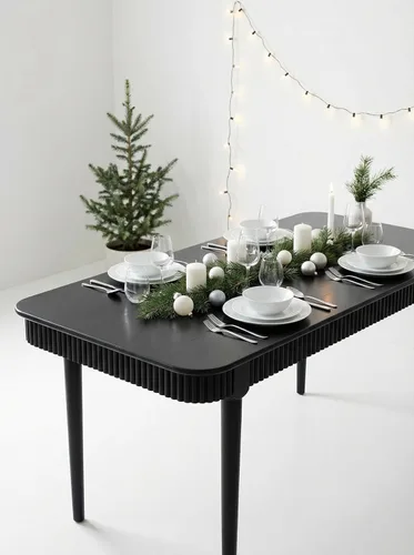 Miniatura 4 de LukeAlon Mesa de comedor de madera maciza de 63 pulgadas para 4-6, mesa de cocina moderna de mediados de siglo, mesa de comedor de granja para Negro