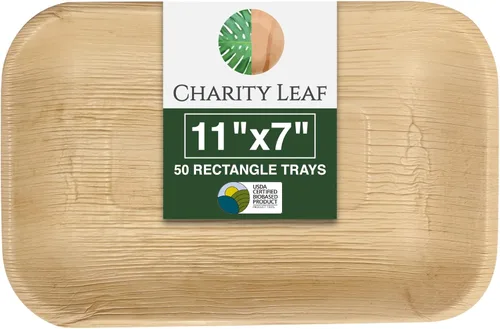 Miniatura 11 de Charity Leaf Bandejas ecológicas de hoja de palma, 9 x 6 pulgadas (paquete de 25), elegantes platos inspirados en bambú, calidad premium