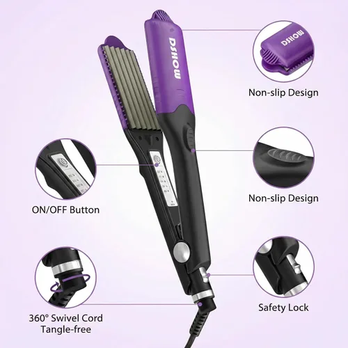 Miniatura 5 de DSHOW 4 en 1 rizador de pelo, plancha alisadora, onduladora con 4 planchas intercambiables de titanio y cerámica (Morado) (Rubor)