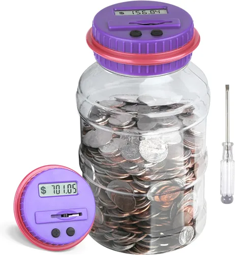 Miniatura 11 de Alcancía grande para niños y adultos, Vcertcpl Banco digital con contador de monedas LCD, capacidad de 1.8 L, tarro de dinero para adultos, diseñado
