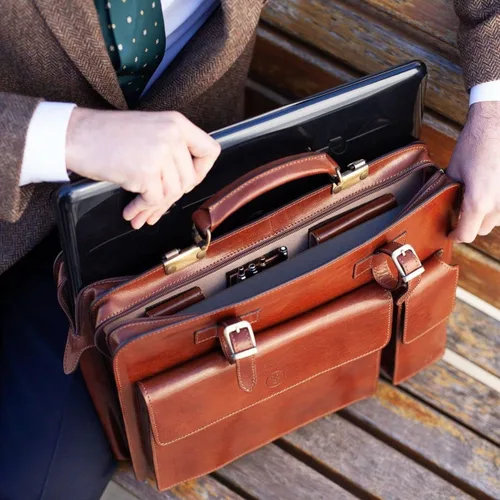 Miniatura 6 de Maxwell Scott - Mens Luxury Italian Leather Large Square Briefcase - Zip Closure - Handmade in Italy - The Alanzo