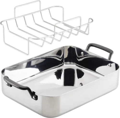 Miniatura 14 de KitchenAid - Sartén para asar/rostizador de 5 capas de acero inoxidable con estante removible, 15 pulgadas x 11.5 pulgadas - Acero inoxidable pulido