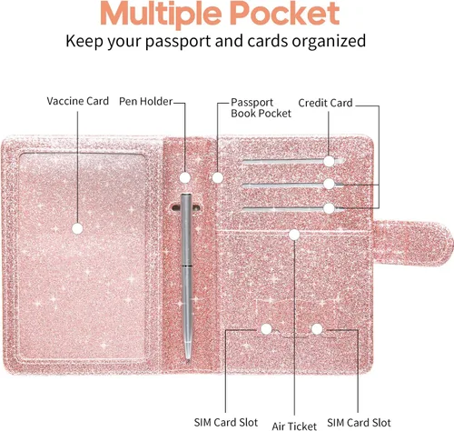 Miniatura 2 de MCmolis Estuche para pasaporte y tarjeta de vacunación Combo - Funda de cuero para documentos de viaje, protector con hebilla magnética, Escarcha