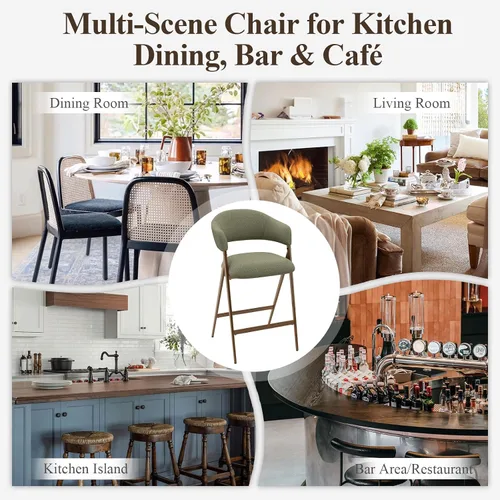 Miniatura 11 de COLAMY Juego de 2 taburetes de bar de 26 pulgadas de altura de mostrador con respaldo, sillas de bar tapizadas modernas con patas de metal para Beige