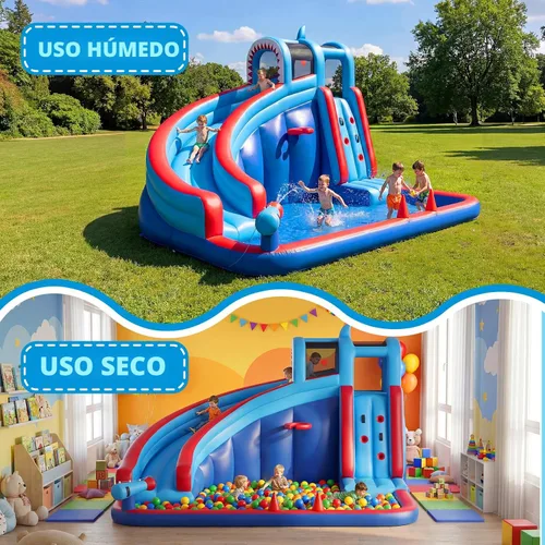 Miniatura 2 de Tobogán acuático inflable para patio trasero de niños con soplador de 450 W, castillo de salto con tobogán de agua, parque acuático para actividades