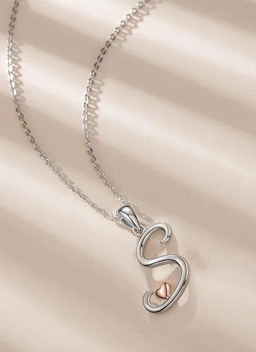 Miniatura 3 de CELESTIA Collares con iniciales de plata de ley 925, 26 letras con corazón de oro rosa, cadena de 18 pulgadas