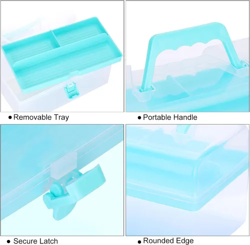 Miniatura 4 de BTSKY Contenedores de almacenamiento de plástico multiusos para manualidades con bandeja extraíble, caja de almacenamiento de plástico transparente