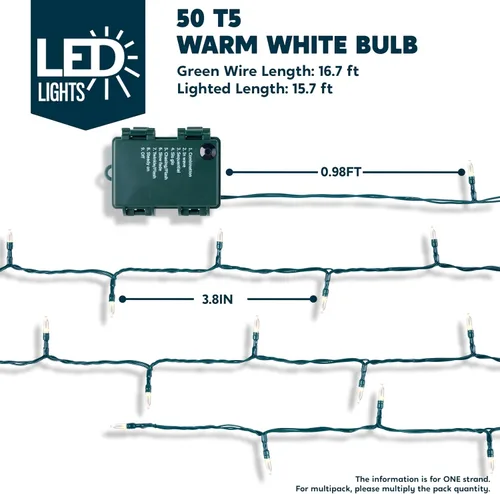 Miniatura 4 de Joiedomi Guirnalda de luces LED de Navidad, 2 x 50 unidades, 31.4 pies, funciona con pilas, con 8 modos, cable verde multifunción para decoración