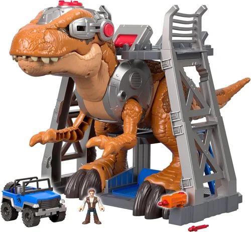 Fisher-Price Imaginext Jurassic World T. rex - Juguete de dinosaurio con figura de Owen Grady, ojos iluminados y acción de morder para mayores de 3