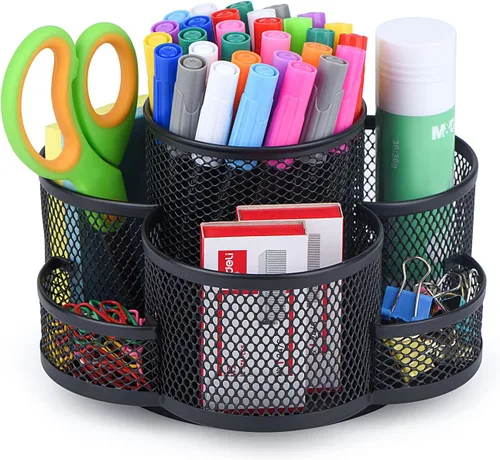 Topwey Portalápices para escritorio, soporte giratorio de 360º, portavasos para escritorio, oficina, organizadores de escritorio y accesorios, color