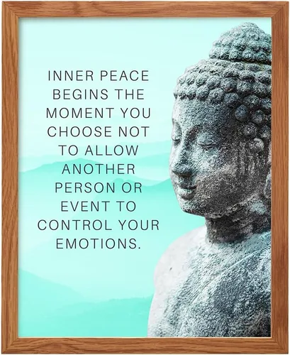 Impresión artística de estatua de Buda del budismo ENMARCADA - Decoración de pared con cita zen inspiradora y motivacional para baño, hogar,