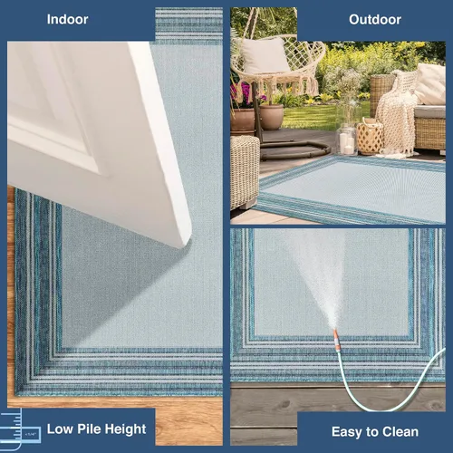 Miniatura 4 de Liora Manne Carmel - Alfombra tejida de perfil bajo de fácil cuidado para interiores y exteriores, color aguamarina, 6 pies 6 pulgadas x 9 pies 4