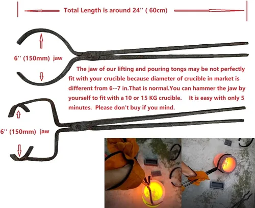 Miniatura 4 de Juego de pinzas de crisol grandes para levantar y verter, herramientas de fundición de metal para crisoles de 26.5 lbs/33.1 lbs/35.3 lbs - 24