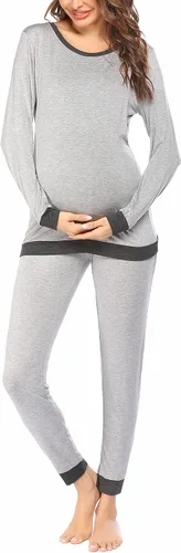 Miniatura 3 de Ekouaer Conjunto de ropa interior térmica de maternidad y lactancia, conjunto de pantalones largos de punto a rayas, capa base superior e inferior