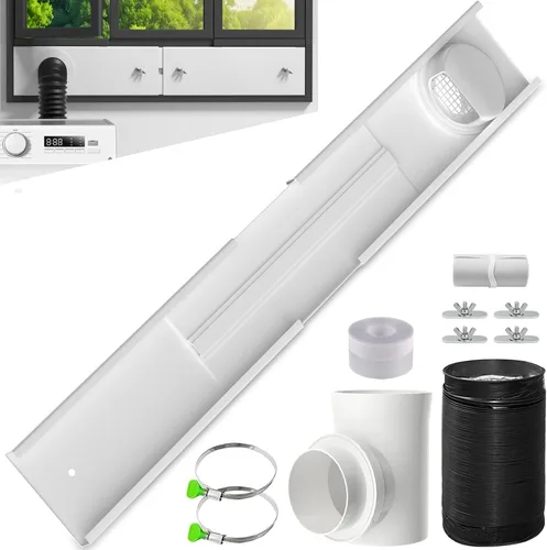 Kit de ventana de ventilación para secadora, kit de ventilación de ventana ajustable y conector de codo de 90° para manguera de escape de secadora
