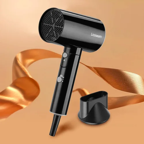 Miniatura 5 de Secador de pelo plegable pequeño de 1600 W, negro Secador compacto de secado rápido con concentrador y tiro frío