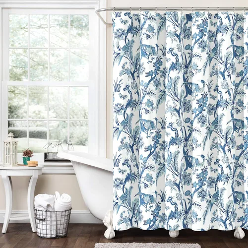 Lush Decor Dolores Cortina de ducha de 72 pulgadas de ancho x 72 pulgadas de largo, color azul, cortinas de ducha florales para baño, cortina de