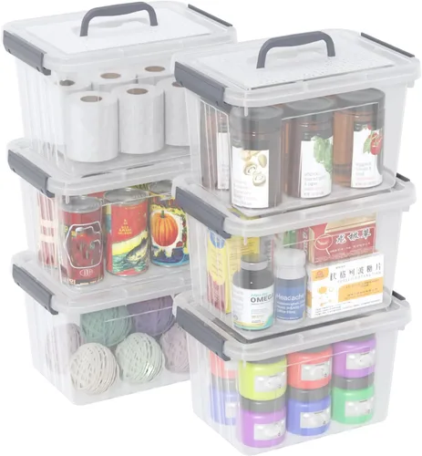 Miniatura 12 de Caja de almacenamiento transparente pequeña de 3.5 cuartos de galón con asa, pequeños contenedores de plástico con tapas, 6 paquetes