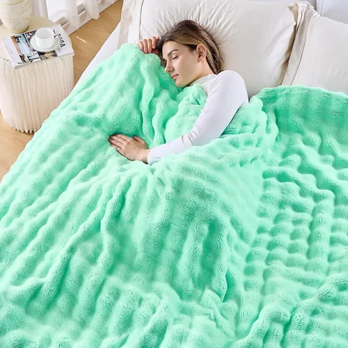 Miniatura 29 de NEWCOSPLAY Manta para Sofá Aqua Súper Suave de Franela Polar 3D Burbuja Ligera Manta de Cama para Uso en Todas las Estaciones (Aqua, Throw(50"x60"))