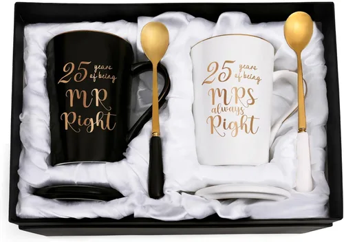 Miniatura 8 de YHRJWN - Regalos de 50 Aniversario de Boda, Set de Tazas de 50 Años de Ser el Sr. y la Sra. Siempre Correctos, Ideas de Regalos de Boda para Padres