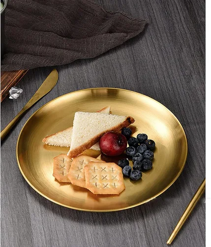 Miniatura 6 de 6 Piezas Bandejas Circulares para Baratijas de 5.5 Pulgadas, Acero Inoxidable Dorado, para Bandejas de Servir Almacenamiento de Toallas Plato