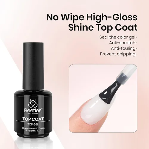 Miniatura 3 de Beetles - Juego de 3 esmaltes de uñas de gel blanco de 0.5 fl oz y capa base de gel que no se limpia, lámpara UV y capa superior brillante de larga