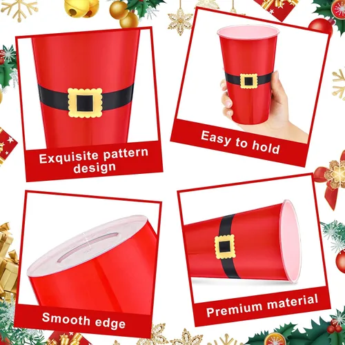 Miniatura 4 de Bokon 100 Piezas Vasos de Navidad de 16 oz de Plástico Desechables de Papá Noel Vasos con Diseños de Cinturón de Papá Noel Muñeco de Nieve Alce