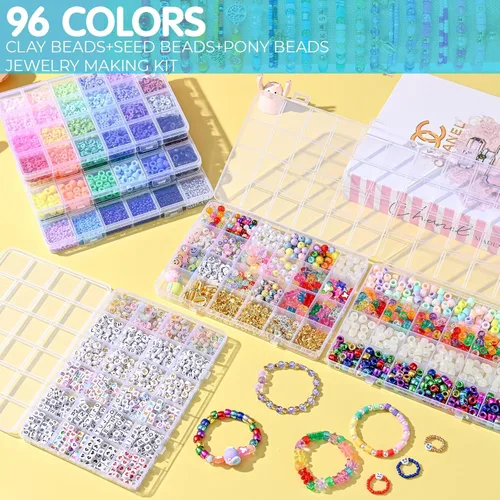 Miniatura 2 de SJZWSD Kit para Hacer Pulseras de la Amistad – 6 Cajas de Cuentas Pony, de Semilla, de Arcilla y de Letras, Cuentas UV que Brillan en la Oscuridad
