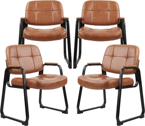 Miniatura 14 de CLATINA Big & Tall - Silla de invitados para sala de espera de 500 libras, silla de recepción de oficina de cuero sin ruedas con brazos acolchados