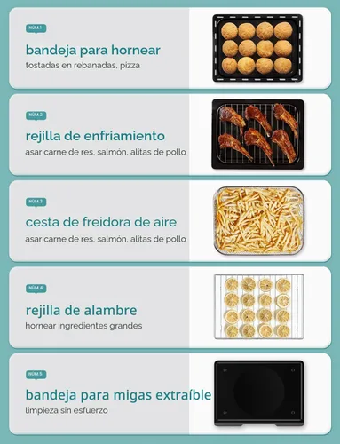 Miniatura 6 de Neretva Horno tostador y freidora de aire, 21 cuartos de galón y 6 en 1, horno tostador compacto, encimera con 5 rebanadas de 1500 W, freidora
