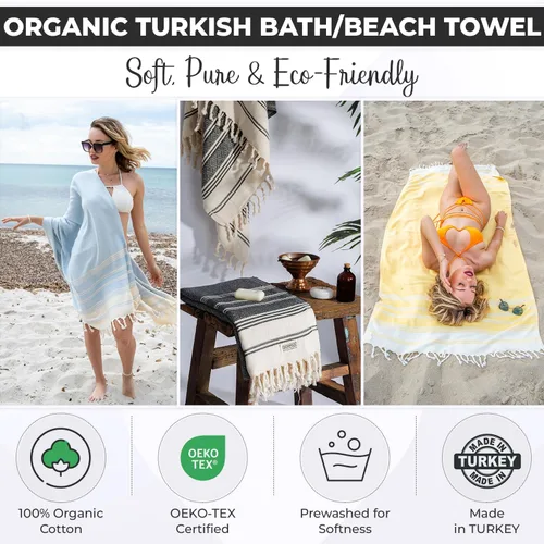 Miniatura 2 de DEMMEX Organic Diamond - Toalla turca de baño y playa 100% algodón turco certificado Oeko-TEX, ultra suave, de secado rápido, ligera, toalla