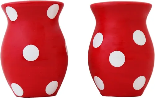 ACK Viva Collection - Juego de sal y pimienta de cerámica pintada a mano con lunares rojos, recargable, 3-1/2 pulgadas de alto, decoración de cocina