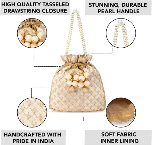 Miniatura 2 de Aheli Potli - Bolsa de regalo para mujer, hecha a mano, de noche, elegante bolso de novia, bolso de moda