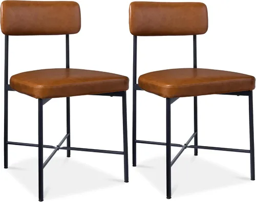 Best Choice Products Juego de 2 sillas de comedor de piel sintética, altura estándar, cojines acolchados con marco de metal para cocina y comedor,