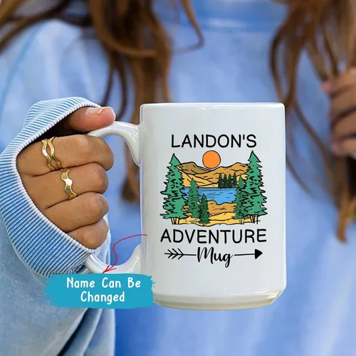 Miniatura 3 de Taza personalizada de fogata – 11 oz y 15 onzas, nombre personalizado, diseños de aventura y montaña, perfecta para campistas y viajeros