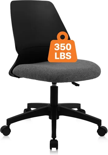 Miniatura 23 de CLATINA Silla de oficina en casa, sin brazos, con ruedas, ergonómica, de cuero, con respaldo bajo, altura ajustable, giratoria de 360°, silla