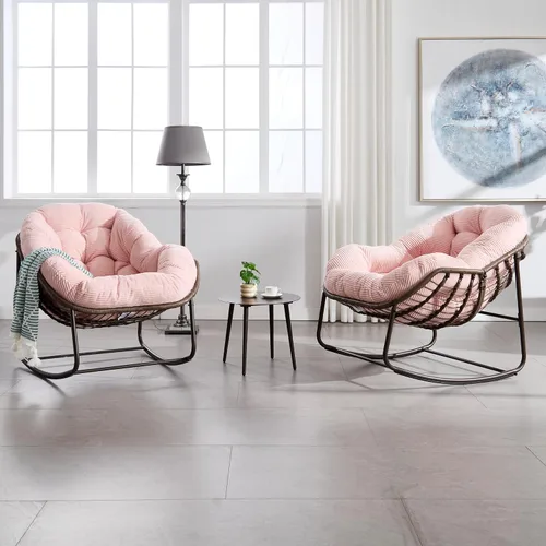 Miniatura 19 de Mecedora para porche delantero para interiores y exteriores, silla reclinable acolchada de ratán, para patio, jardín, sala de estar