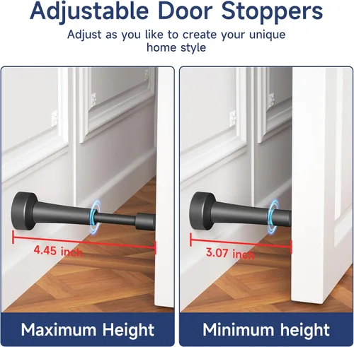 Miniatura 3 de 2 topes de puerta ajustables, 3.07-4.45 pulgadas de aluminio para parte inferior de la puerta, tope de puerta negro mate para pared con punta
