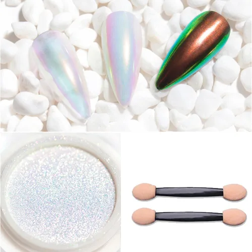 Miniatura 5 de Pretty Diva Polvo de uñas cromado de unicornio de sirena, 0.01 oz, polvo cromado iridiscente Aurora para uñas, polvo de sirena para uñas, polvo