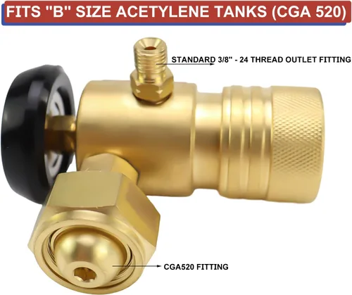 Miniatura 2 de Regulador de gas de acetileno para tanque CGA520 B,Regulador de acetileno de aire de repuesto para uso con tanques B de acetileno CGA520