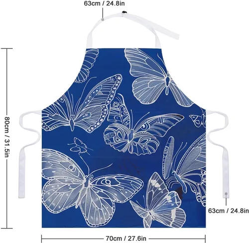 Miniatura 2 de MUSM Apron for Adults - 27.6 X 31.5 Inch, Heavy-Duty Polyester Aprons with Two Large Pockets, Waterproof Several Butterfly Lines Kitchen Apron for