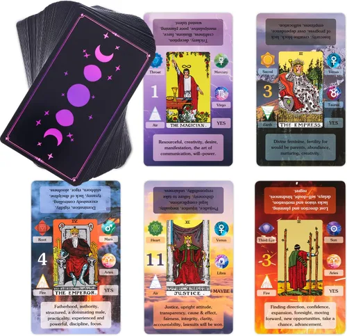 BWTY - Juego de cartas de tarot con libro guía y 7 cartas de chakras. Tarot de aprendizaje para principiantes con significados en ellas, palabras Oro