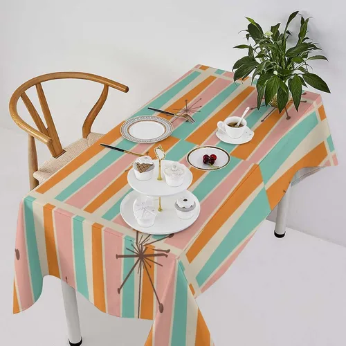 Miniatura 15 de Mantel retro moderno de mediados de siglo, diseño de colores retro de los años 50, resistente al agua, mantel lavable para cocina, comedor, fiesta
