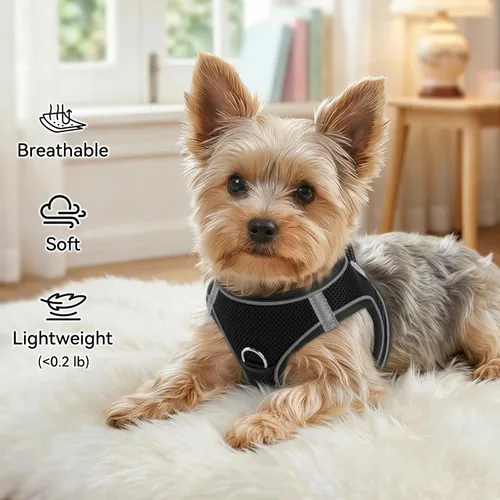 Miniatura 4 de Joytale arnés para perro, 12 colores, chaleco de malla transpirable, arnés acolchado suave reflectante para perros medianos, negro, XL.