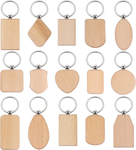 15 piezas de llavero de madera para grabado de madera, varios llaveros de madera sin terminar, llavero para manualidades, manualidades, grabado