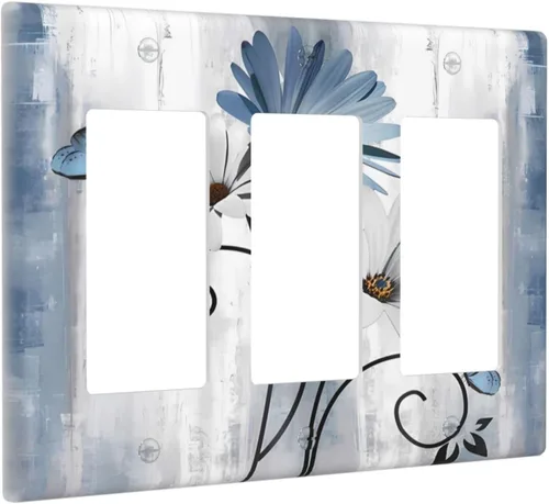 Miniatura 68 de Placa de pared decorativa con hojas de palmera tropicales de oro blanco, hoja de plátano, doble interruptor de luz de palanca decorativa, placa