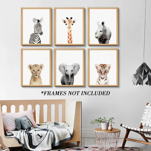 Miniatura 5 de calmart Estampados de Animales de Safari de la Selva, Arte de Pared, Paquete de 6, Sin Marco, Moderno, Contemporáneo, Tema de Animales, Impermeable