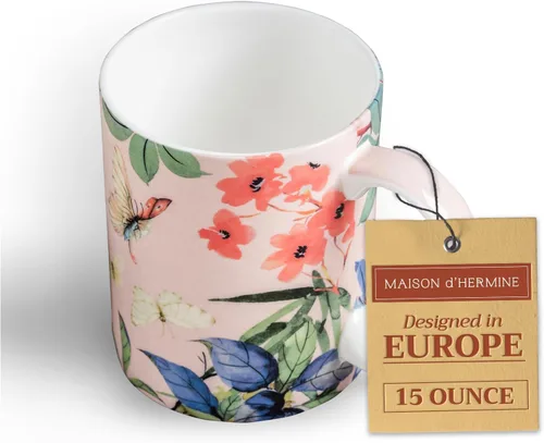 Miniatura 26 de Maison d' Hermine Taza de café con asas, tazas de porcelana fina de hueso, paquete de dos tazas de té para bebidas calientes, capuchino, latte, 015